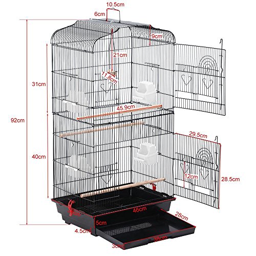 Yahee Jaula para Pájaros Jaula Metálica para Mascota Aves Loros Canarios 46 x 36 x 92 cm