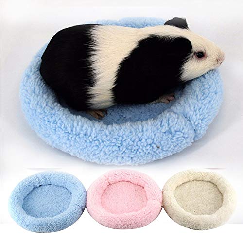 YuamMei 1pc Suave y cómodo Forro Polar Redondo cálido Hamster Cama Dormir Alfombrilla para Rata, Erizo, Ardilla,Cobaya, Animales Pequeños (L, Beige )