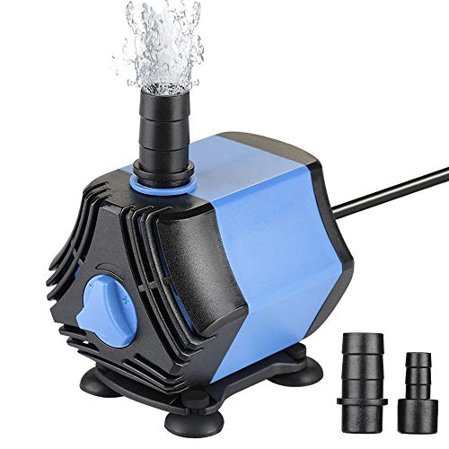 Zacro Bomba Sumergible Bomba de Agua 650L / H, Bomba de Agua Ultra Silencioso de 10W con 4 Ventosas y 2 Boquillas (13/8 mm) para Acuario, Pecera, Jardín, Fuente, Estanque