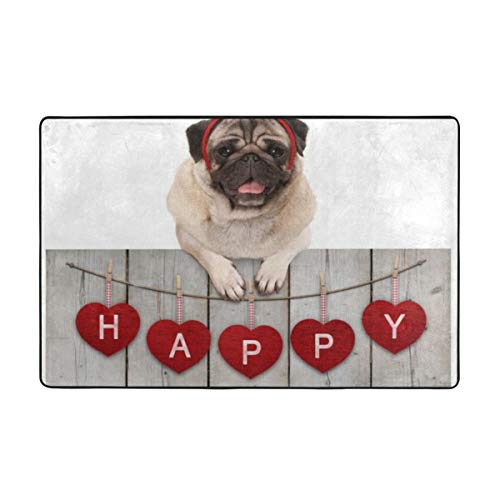 ZHENG Alfombrilla de baño Alfombra Happy Valentine Cute Pug Puppy Dog Baño Alfombra 45cmx75cm