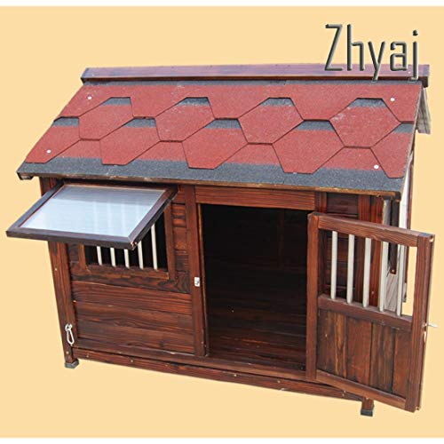 Zhyaj Casetas De Jardin, Madera Natural Cama Perro Grande Puerta De Apertura Lateral Perro Villa Ventilación Impermeable No Se Pudrirá Durable Estable Perrera para Perros Extra Grande Al Aire Libre,H