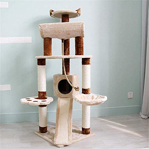 ZXvbyuff Árbol del Gato, Gato Multifuncional Columpio Arena for Gatos con el Juguete del Gato de Cremallera Impermeable al Rayado y al Calor Fuerte Pilar de sisal Felpa Blanca del árbol del Gato