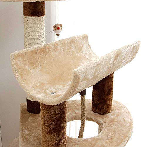 ZXvbyuff Árbol del Gato, Gato Multifuncional Columpio Arena for Gatos con el Juguete del Gato de Cremallera Impermeable al Rayado y al Calor Fuerte Pilar de sisal Felpa Blanca del árbol del Gato