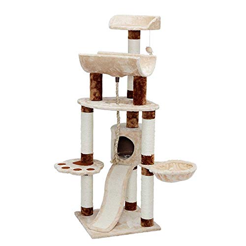 ZXvbyuff Árbol del Gato, Gato Multifuncional Columpio Arena for Gatos con el Juguete del Gato de Cremallera Impermeable al Rayado y al Calor Fuerte Pilar de sisal Felpa Blanca del árbol del Gato