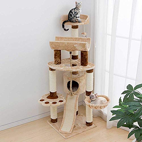 ZXvbyuff Árbol del Gato, Gato Multifuncional Columpio Arena for Gatos con el Juguete del Gato de Cremallera Impermeable al Rayado y al Calor Fuerte Pilar de sisal Felpa Blanca del árbol del Gato