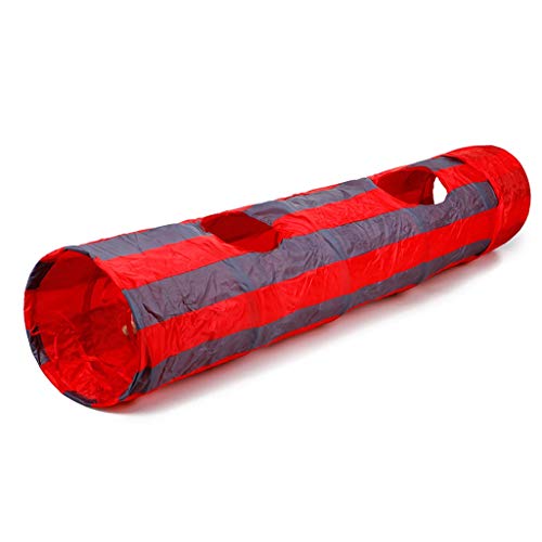 ZYDSD Juguete para mascotas Raya Plegable Gato Túnel Juguete Casa Animales Juego De Mascotas Juguete Gato Juguetes ， Juguete Para Mascotas Tubo Con Campana Y Pelota (Rojo ， Púrpura) Pelota de entrenam