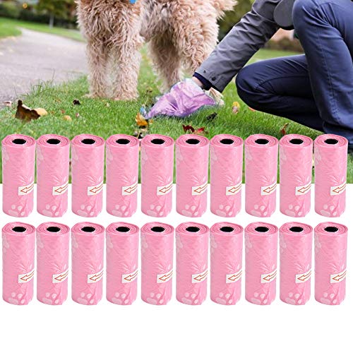 20 Rollos Pet Poop Bags Dog Cat Waste Poop Pick Up Bolsa Easy Tear-Off Poo Pickup Bags Basura Bolsa de Limpieza Bolsas de Basura(Rosado)