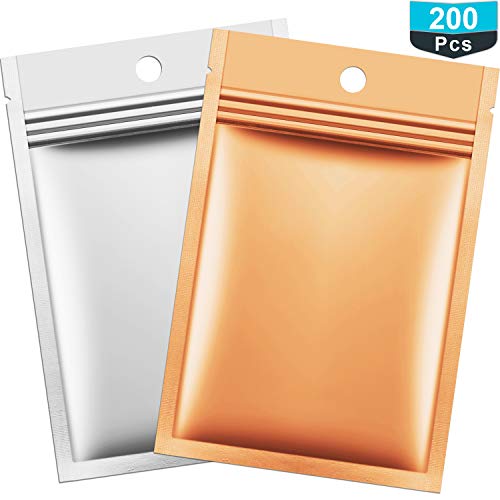 200 PieceBolsas de plástico para envasar,Bolsas de Almacenamiento de Alimentos ZipLock Planas metálicas Planas Mylar Foil (Oro y Plata)