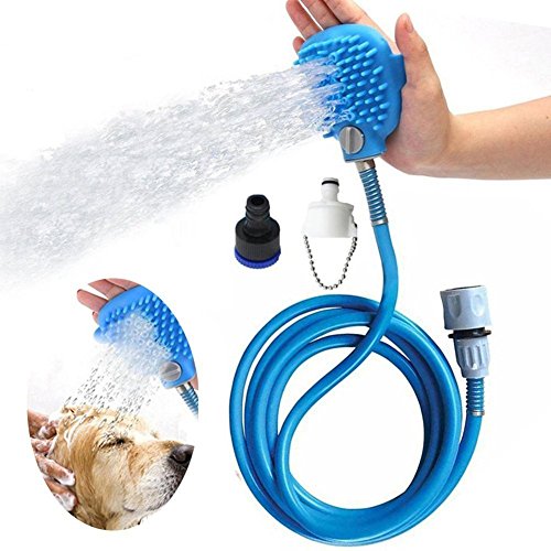 2in1 Perros Rociador de Ducha con Masajes Cepillo Herramienta de Baño con Manguera Flexible-Azul