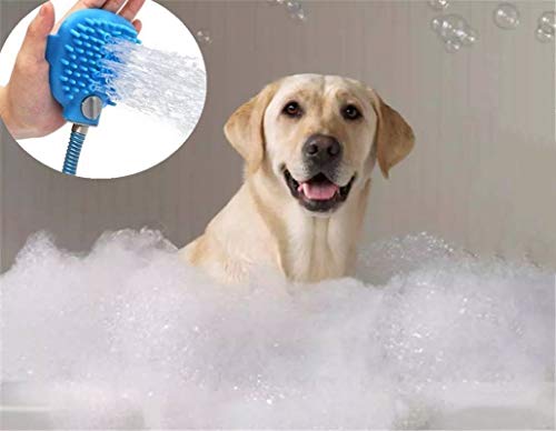 2in1 Perros Rociador de Ducha con Masajes Cepillo Herramienta de Baño con Manguera Flexible-Azul