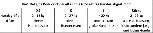 8in1 8 in1 Delights Pork (Sanos kausnack para Perros Pollo Carne eingewickelt en schweinehaut, herzhafte y sin Alternativa para Cerdos de oído), Diferentes tamaños