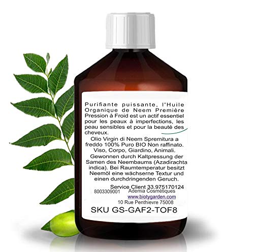 Aceite de Neem Virgen Prensado en Frío Primera Presión 100% Puro BIO Non refinado (100 ml) Azadirachtin 3123.32 ppm.