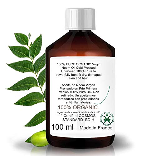 Aceite de Neem Virgen Prensado en Frío Primera Presión 100% Puro BIO Non refinado (100 ml) Azadirachtin 3123.32 ppm.