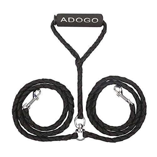 ADOGO Divisor de Plomo para Perros, Correa Doble para Perros sin enredos para Caminar y Entrenar 2 Perros (Black)