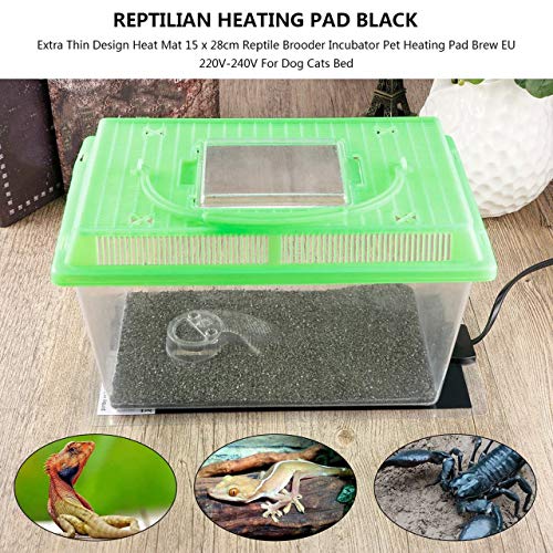 Alfombrilla de Calor de diseño Extra Fino 15 x 28 cm Incubadora de cría de Reptiles Almohadilla calefactora para Mascotas Brew EU 220V-240V para Gatos Gatos Cama Negro Jasnyfall