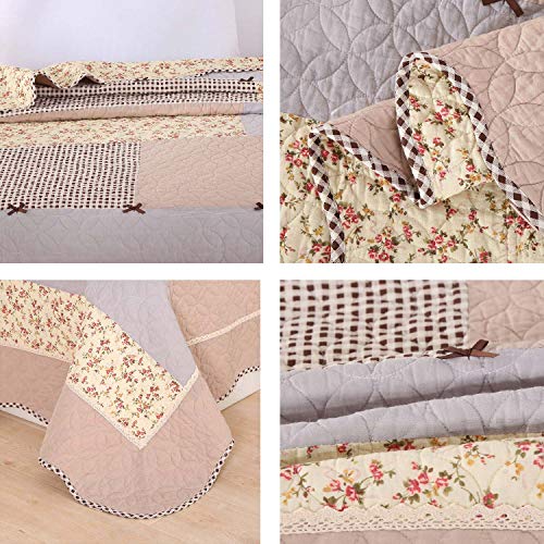 Alicemall Colcha Alcochada Boutí 150x200cm Colcha Ligero Primavera Relleno Cubrecama Microfibra Ropa de Cama para Cama 90cm Flores Estampados Colcha Patchwork