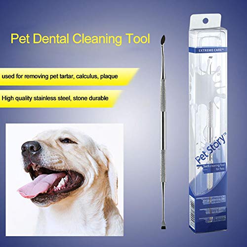 Alician Home Pet - Cepillo de dientes de acero inoxidable con doble cabeza para mascotas, herramientas de limpieza dental, piedras dentales