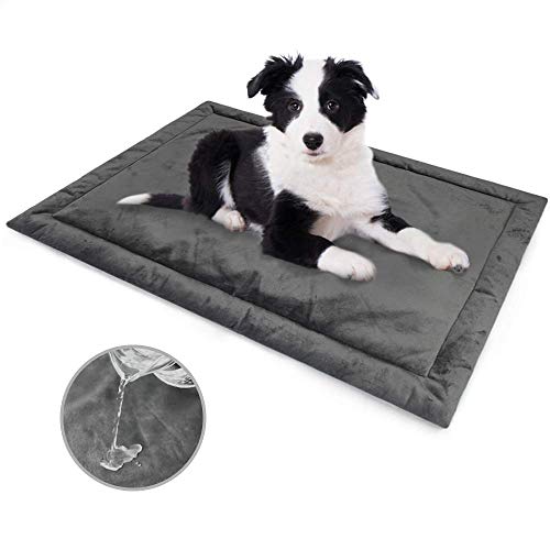 Allisandro Cama para perros Gato Cojín Impermeable Lavable Colchón Suave y cálido Estera del amortiguador del paño grueso y suave del animal doméstico Gris profundo L 100x70cm