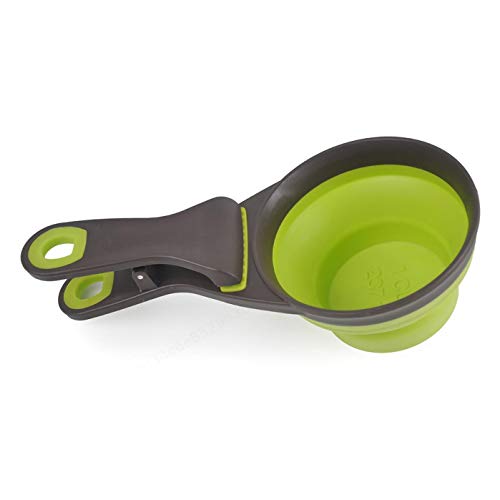 Allwway Pets Cachorro Perro Gatos Uso Comida Cuchara medidor Tazas 2 en 1 Plegable Travel Clip Verde