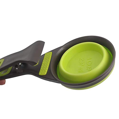 Allwway Pets Cachorro Perro Gatos Uso Comida Cuchara medidor Tazas 2 en 1 Plegable Travel Clip Verde