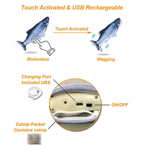 Amakunft - Juguete eléctrico para Gatos y Peces, Interactivo para Interiores, para Gatito, Hierba gatera Juguetes morder, Masticar y Patadas, Movimientos por sí Mismo