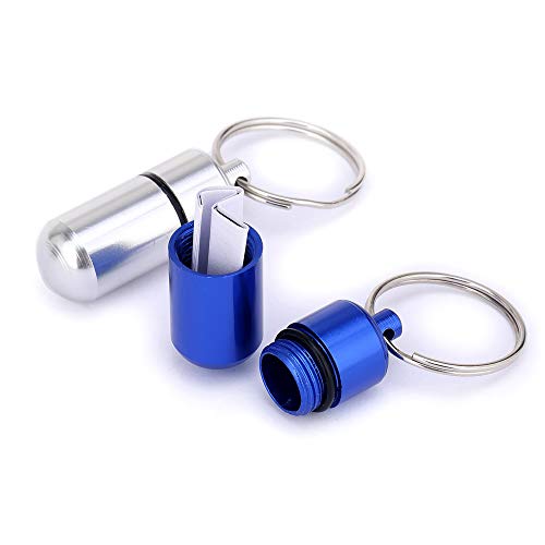 AMATHINGS 4 Piezas ! (Paquete Doble) Etiqueta de dirección Mini (3 cm de Longitud) en Plateado y Azul para Perros Grandes y pequeños/Gatos con Etiquetas de dirección/a Prueba de Agua