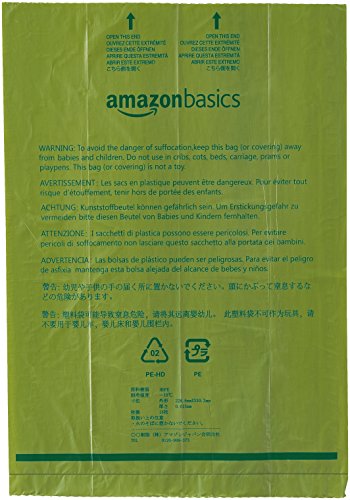 AmazonBasics - Bolsa mejorada para heces de perro con aditivos EPI y dispensador y pinza para correa - 540 unidades, pepino