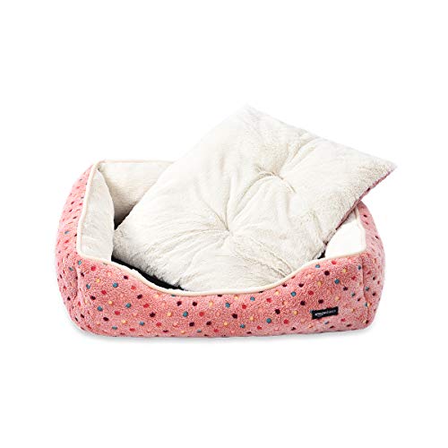 AmazonBasics Cama para mascotas, de tamaño grande, de color rosa con lunares