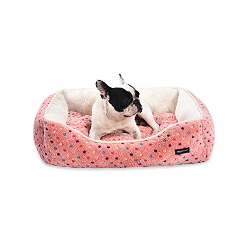 AmazonBasics Cama para mascotas, de tamaño grande, de color rosa con lunares