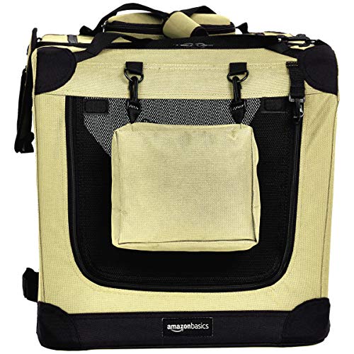 AmazonBasics – Transportín para mascotas abatible, transportable y suave de gran calidad, 66 cm, Caqui