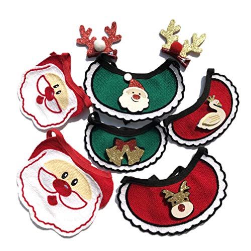 Amosfun 2 piezas navidad mascota bandana ajustable collar de perro bufanda pañuelo pinzas para el cabello accesorios de disfraces de navidad para perro gato cachorro verde