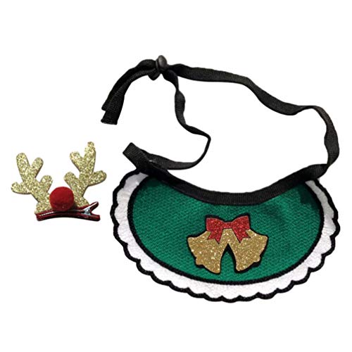 Amosfun 2 piezas navidad mascota bandana ajustable collar de perro bufanda pañuelo pinzas para el cabello accesorios de disfraces de navidad para perro gato cachorro verde