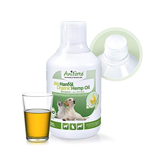 AniForte aceite de cáñamo orgánico prensado en frío para perros, gatos y caballos 500ml - 100% de aceite de cáñamo puro como aditivo BARF, producto natural de primera calidad