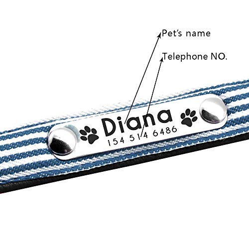 AOMEO Collar De Perro De Perrito Personalizado Collares De Gato Personalizados Ajustables Grabado De Rayas A Cuadros Gratis para Perros Pequeños Medianos （1.5 * 26-34Cm） Azul