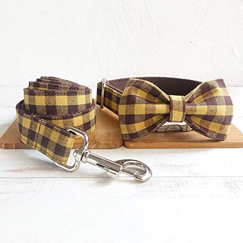 AOMEO Conjunto De Lazo De Correa para Collar De Perro Mascota - Cuadros Marrón Amarillo Geeignet für Kleine, mittlere Oder große Hunde Benutzerdefinierte Größe