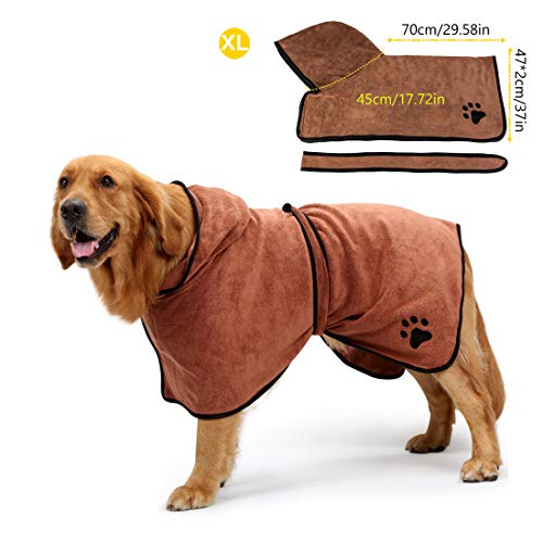 Aoweika - Albornoz para Perro con Correa Ajustable, Microfibra de Secado rápido, superabsorbente, Albornoz de Toalla para Mascotas Que Absorbe la Humedad, Toalla de baño de Secado rápido