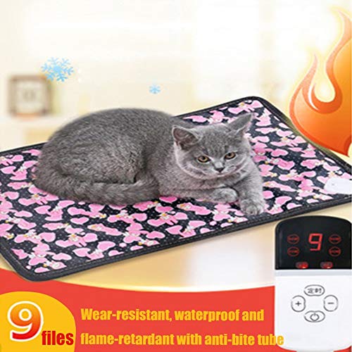 Arbas Manta Eléctrica para Perro Interior,Almohadilla Térmica Mascotas, Temperatura Constante Automática, 9 Niveles de Temperatura Ajustable,Cojín de Calefacción Perro Anti-MordidaPink fox-45 * 45cm