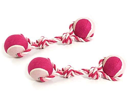 ASC - Juego de 2 cuerdas y pelotas de gran tamaño, juguete para masticar o tugar de perro, tamaño grande, 40 cm, color rosa