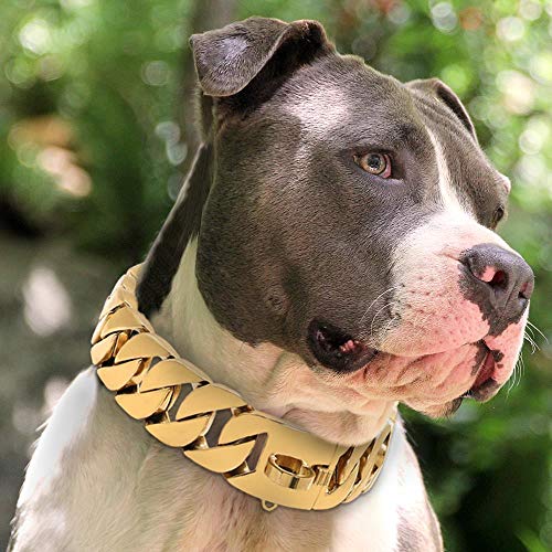 ASDFGHJKL Cadena Cubana del Collar de Perro de Oro con Cadena de Bloqueo de Seguridad Robusta de Acero Inoxidable y la Nieve Collar de adiestramiento de Cadena para Perros Grandes de 45cm