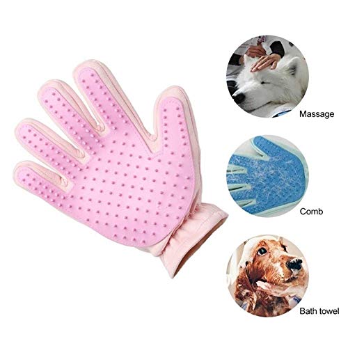 Aseo de mascotas guantes, peines, cepillos, una versión mejorada de baño y masaje ayuda lata mascotas quitar fácilmente del cabello (mano derecha solamente) (Color: rosa, Tamaño: Mano derecha) LOLDF1