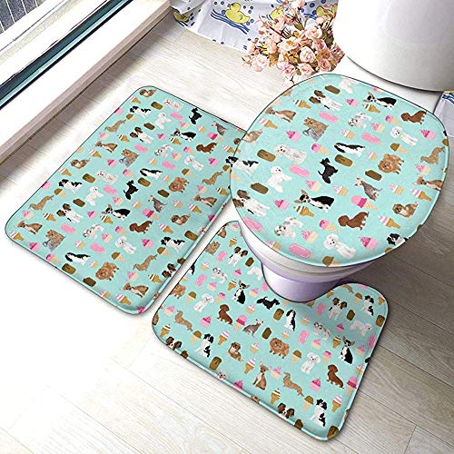 Aubrdon Perros Helados para Perros Cute Dog Best Ice Creams Best Dogs Dog Mint Pink Dogs Alfombras de baño Conjuntos de 3 Piezas