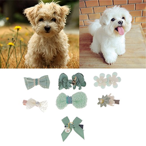 B Blesiya 7Pcs Pet Cat Dog Hair Bows Pinzas para El Cabello Animal Grooming Accessories Hand Made - Verde