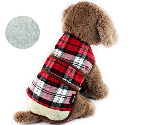 babaydog Abrigo Chaqueta para Perro Modelo Cuadros, Caliente para Mascotas, Cazadora de Invierno con Forro Polar, Ropa para Perro (Rojo, L)