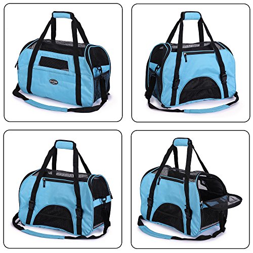 BabycarePro Cómodo Bolso de Hombro Portador de Viaje con Estera y Lados Suaves, Aprovado por la Aerolínea para Mascotas Perros y Gatos, Azul Claro