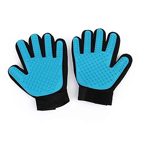 Baño masaje del animal doméstico de doble cara guantes de goma depilación y eliminación de polvo de tipo palma Guante de cinco dedos Suministros for perros y gatos (Color: azul, tamaño: a doble cara)