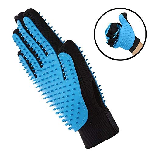 Baño masaje del animal doméstico de doble cara guantes de goma depilación y eliminación de polvo de tipo palma Guante de cinco dedos Suministros for perros y gatos (Color: azul, tamaño: a doble cara)