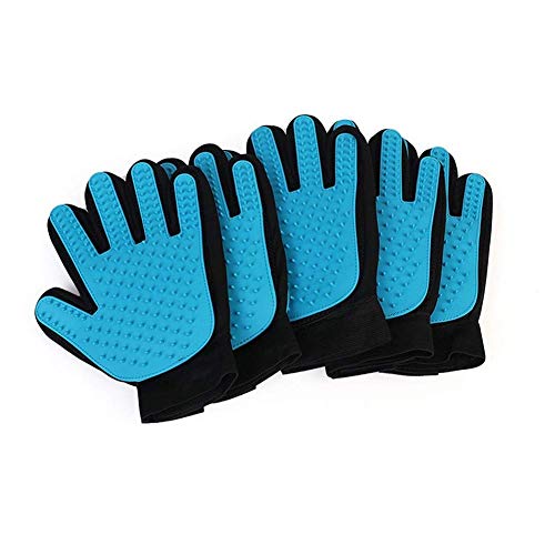 Baño masaje del animal doméstico de doble cara guantes de goma depilación y eliminación de polvo de tipo palma Guante de cinco dedos Suministros for perros y gatos (Color: azul, tamaño: a doble cara)