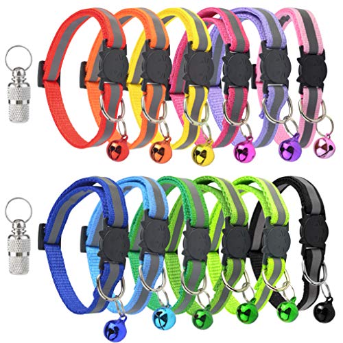 baotongle 12 Piezas Gato Collar con Campana y Cierre de Seguridad Reflectante ID Collar para Cachorros, Perros, Gatos Ajustable 20-30 cm