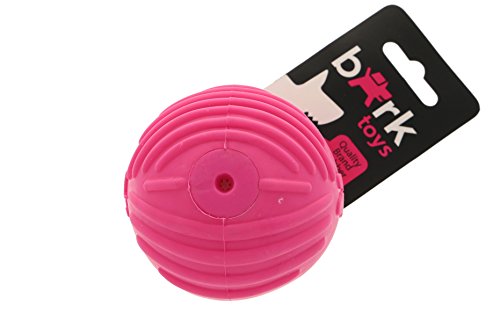 BARK - Pelota de goma para perros. Flexible. Con sonido. Resistente. Texturas y canaletas para cuidado e higiene de dientes y encías. Impermeable. Lavable. Perros jóvenes y adultos. Tira y coge. - FUCSIA