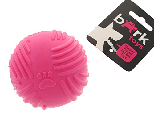 BARK - Pelota de goma para perros. Flexible. Con sonido. Resistente. Texturas y canaletas para cuidado e higiene de dientes y encías. Impermeable. Lavable. Perros jóvenes y adultos. Tira y coge. - FUCSIA